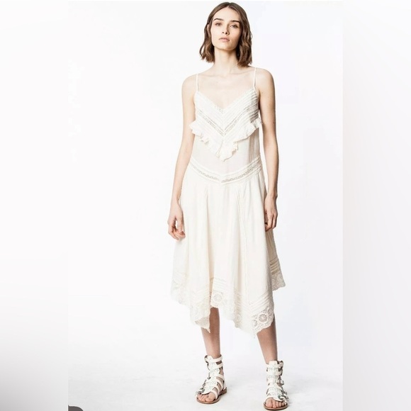 Zadig & Voltaire Rilli Ruffle Lace Dress, Vanille (Ivory Cream) Size S $398 - Picture 3 of 12
